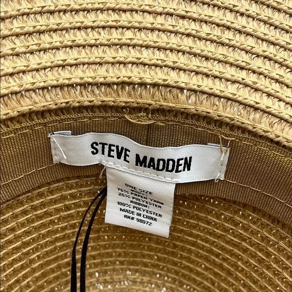 Steve Madden Stylish Tan Straw Hat with Ribbon - Picture 5 of 6